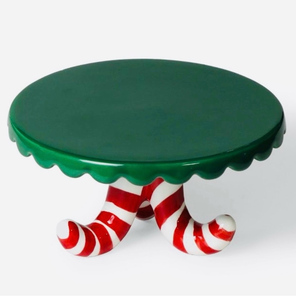 Target Bullseye 🎯 Christmas Green and Candy Cane ceramic cake stand